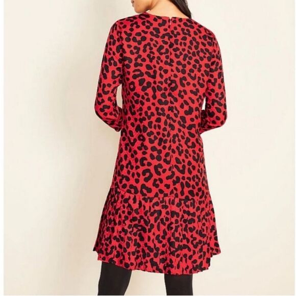 Ann Taylor Leopard Print Shift Dress Red black pleated hem size 6 - Picture 3 of 10